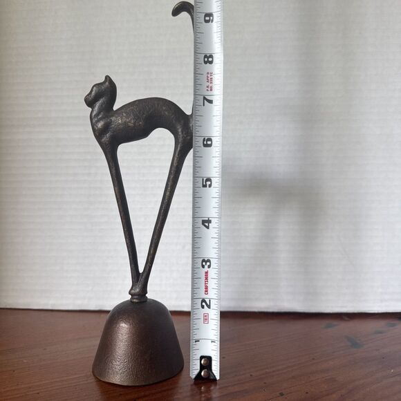 Tall Cat Metal Figurine 9.25” Tall On Metal Pedestal (NOT a bell) Modern Art - Picture 5 of 11